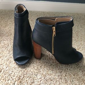 Blue Leather Peekaboo Toe Bootie